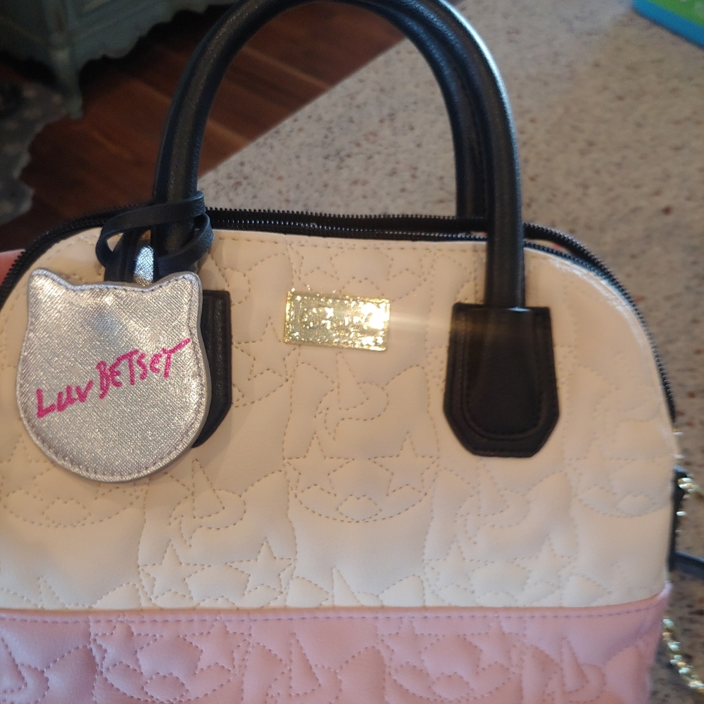 Betsey Johnson white and pink bag